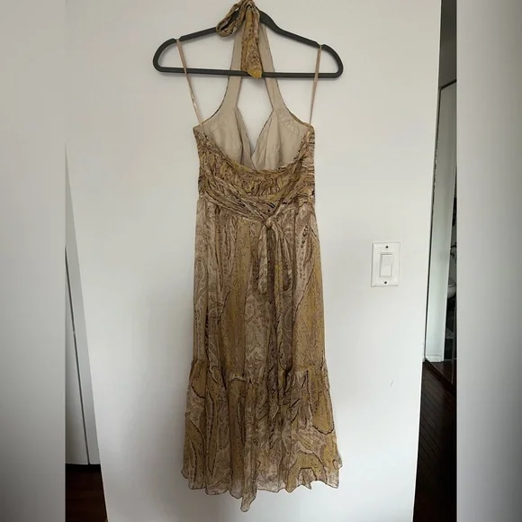 BCBG MaxAzria — Silk Paisley Halter Cocktail Dress (Gold) - Size 6 - Picture 6 of 6
